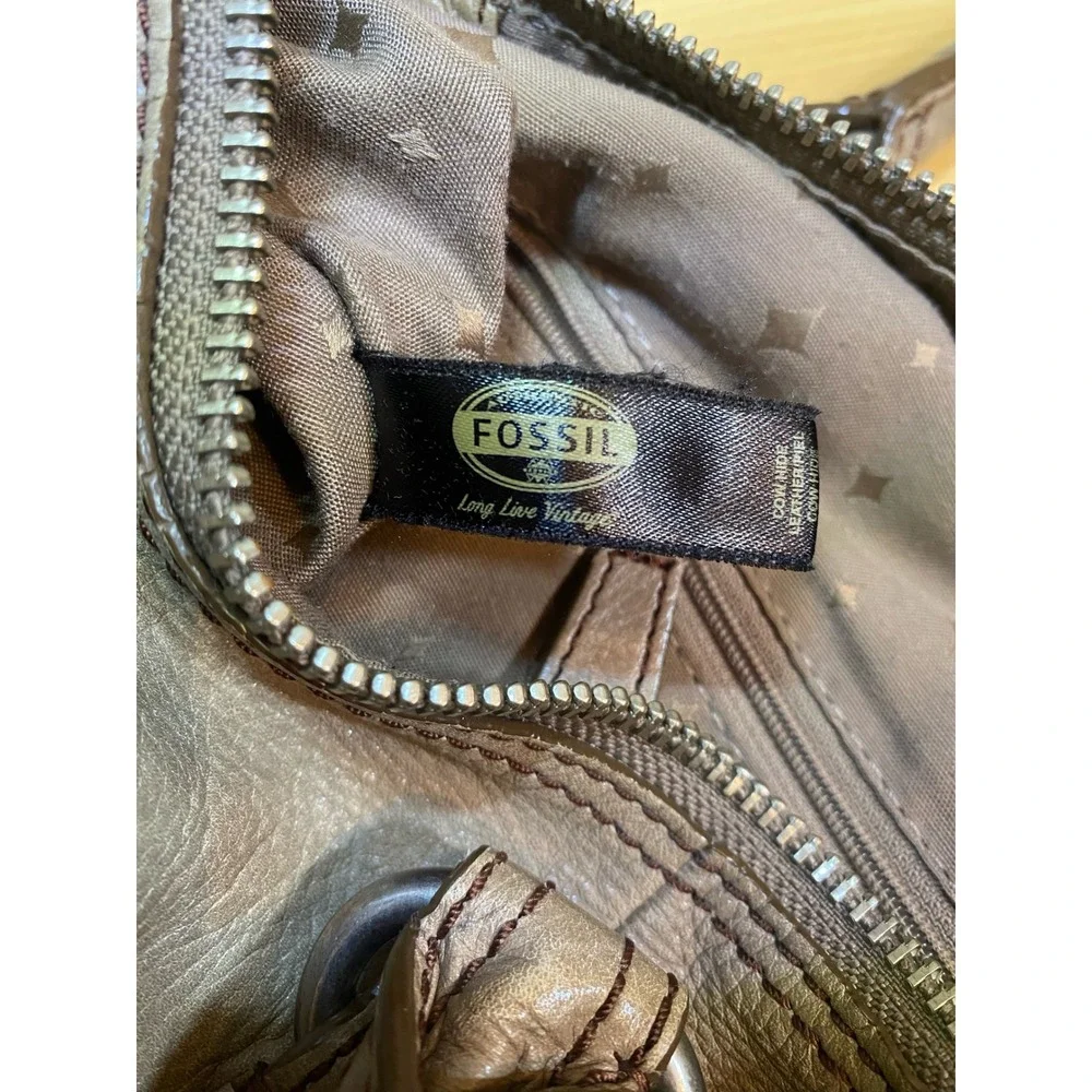 Fossil Long Live Vintage Taupe Leather Satchel Crossbody Bag ZB5311